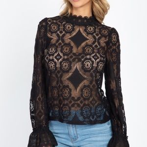 Sheer black  floral crochet lace Top